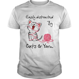 Easily Distracted By Cats And Yarn Crochet Cat Shirt